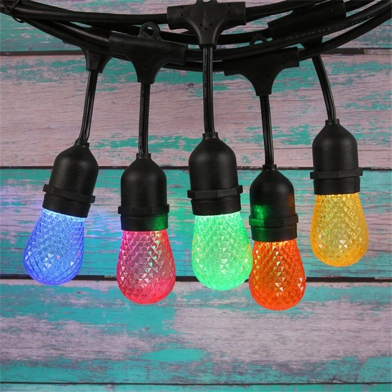 Christmas with S14 colorful strawberry lights LED outdoor decorative courtyard 48FT 15 lights hotel balcony waterproof string