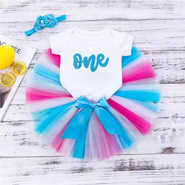 Custom Baby Girl Toddler Kids 1st 2nd 3rd Birthday Party Cake Smash Outfit Rainbow Tutu Skirt Set Photo Shooting Clothes