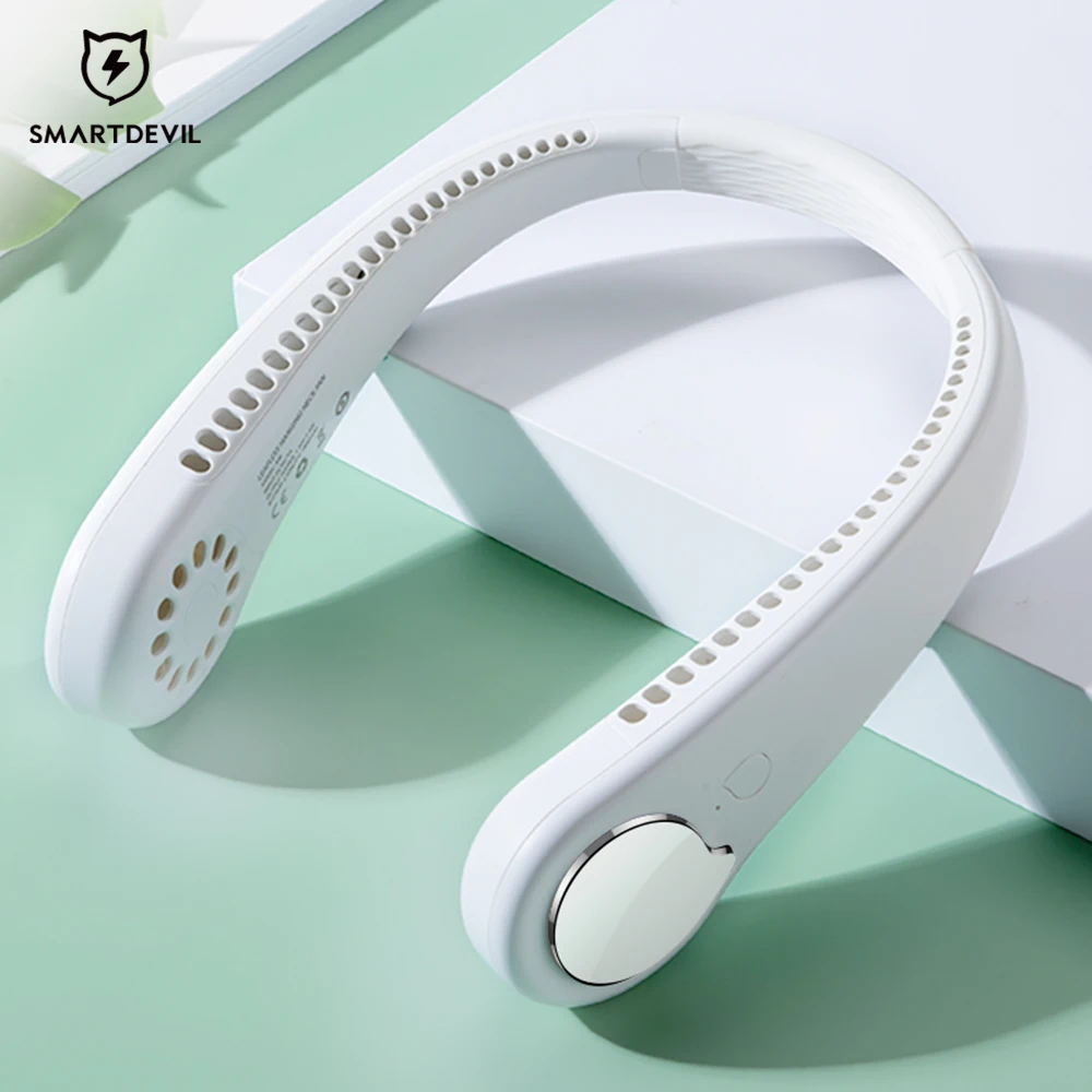 New Upgrade Rechargeable Leafless Neck Hanging Fan Quiet Portable Flexible Small Air Cooling Fan Headphone like Fan