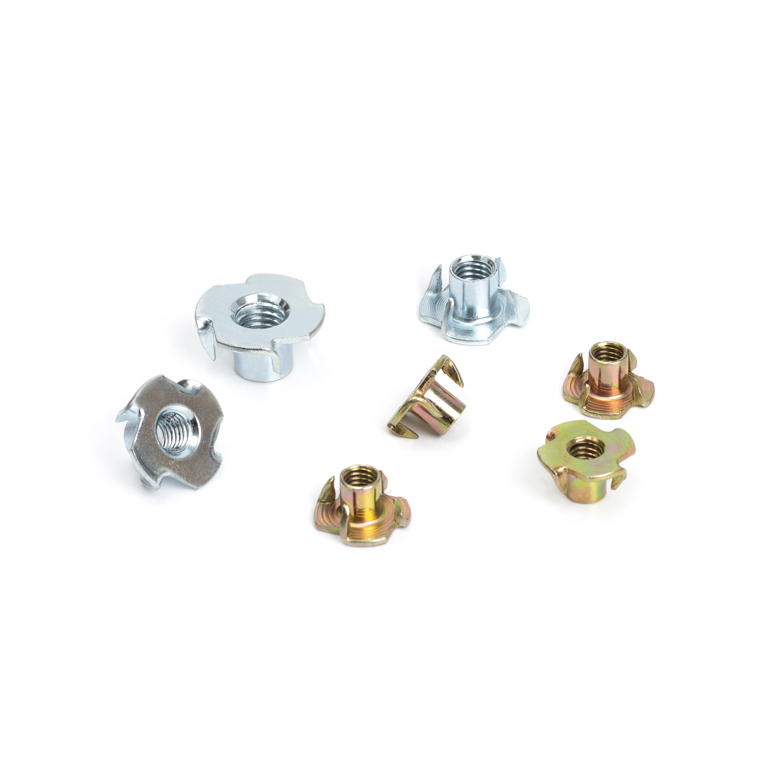 Manufacturers directly provide yellow zinc four-jaw thread tee nuts with  4 prongs