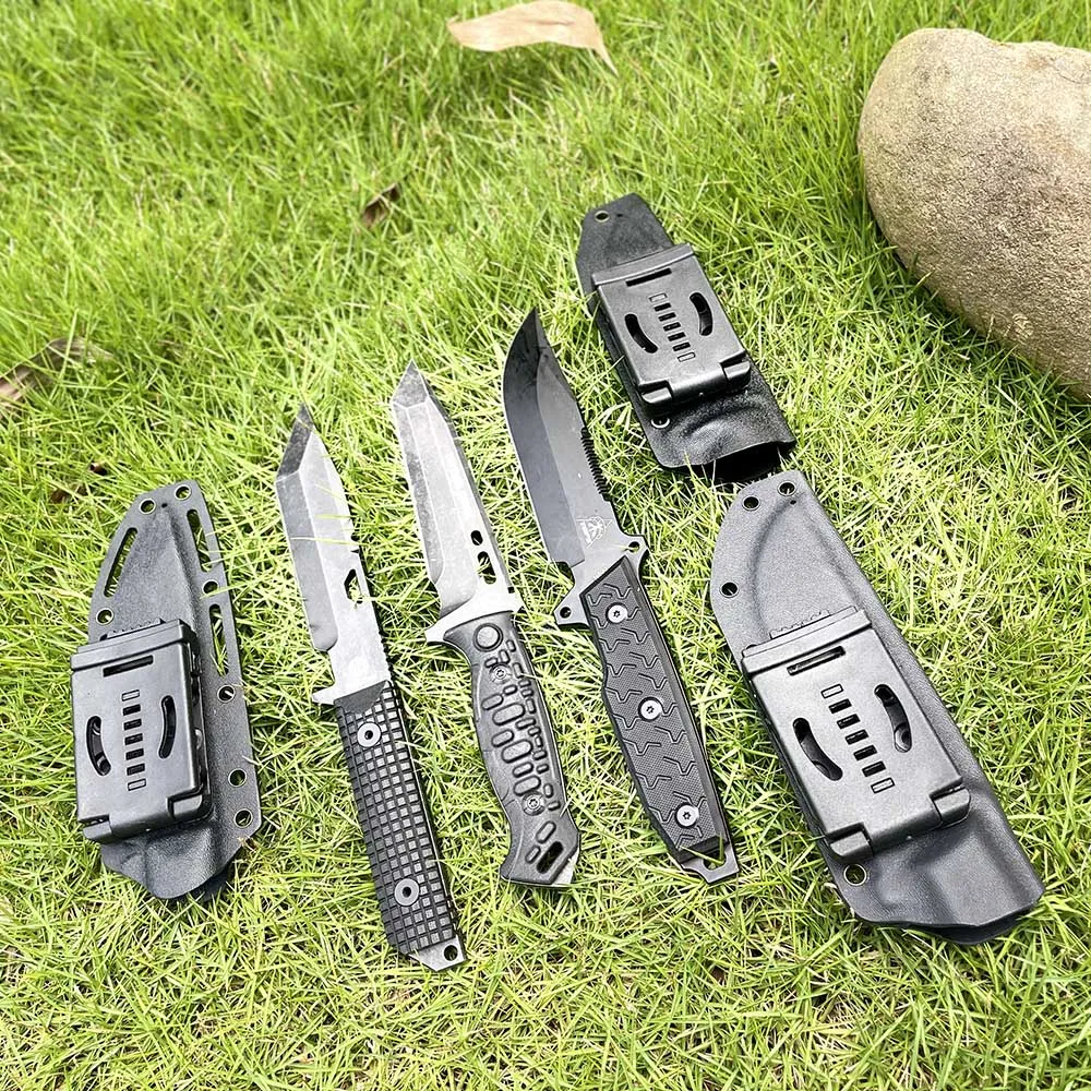 3 Pieces TAC Think and Long Full Tang Survival Bushcraft G10 Handle Outdoor Duty Tactical Fixed Blade Hunting Knife with Kyde