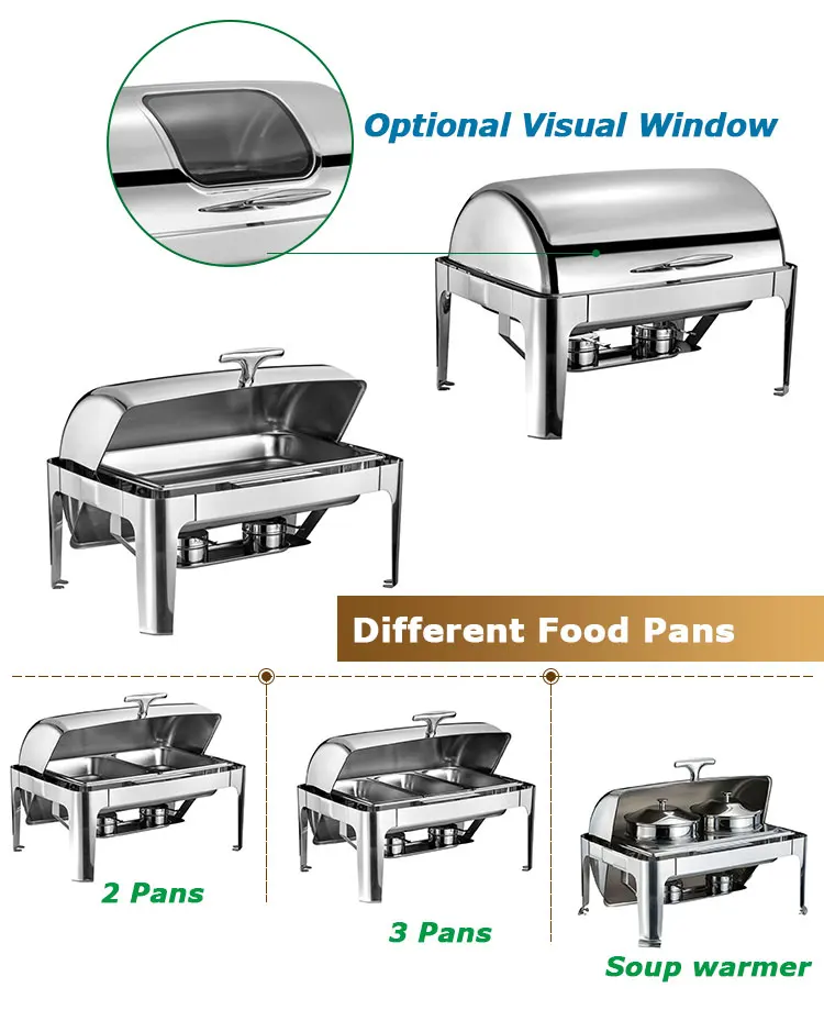 Factory Outlet Chaffing Dishes Buffet Catering Stainless Steel Luxury Chaffing Dishes Set  Thickening Hot Food Display Warmers