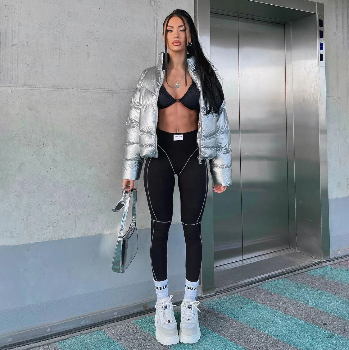 OUDINA OEM Winter Solid Color Line Tight Pants High Waist Regular Sports Trousers Yoga Bottom Tights Leggings For Women