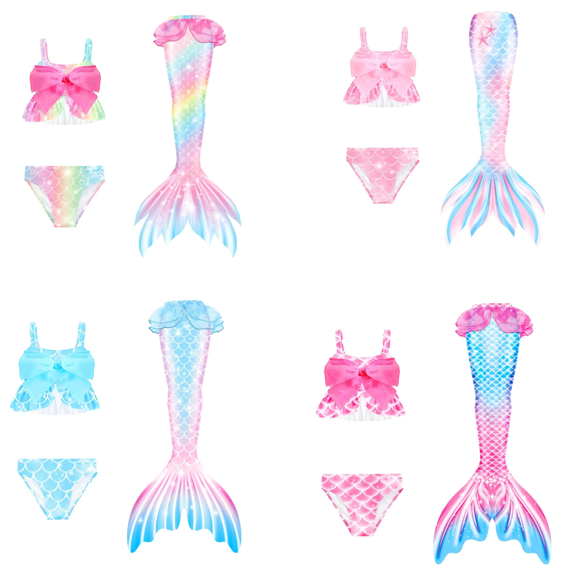 2024 popular Girls 3PCS children mermaid tail bikini swimwear kids bathing suits pretty girls mermaid swimsuits