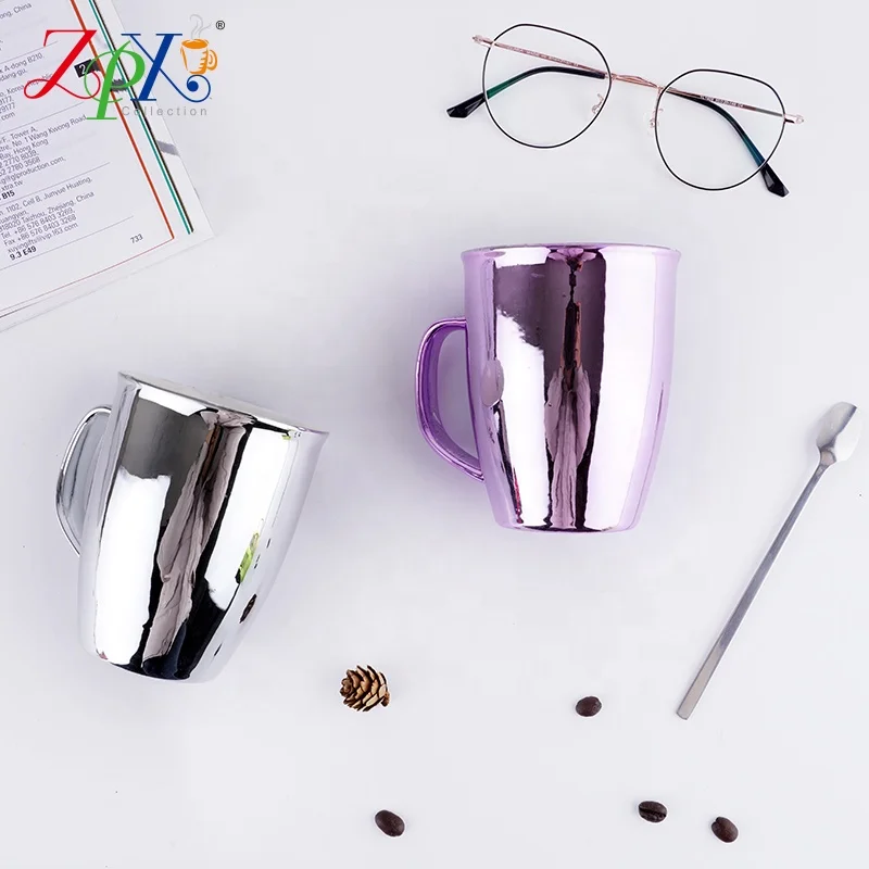 mirror anamorphic metallic ceramic mug coffee cup gold silver pink blue cups for tea gold mug