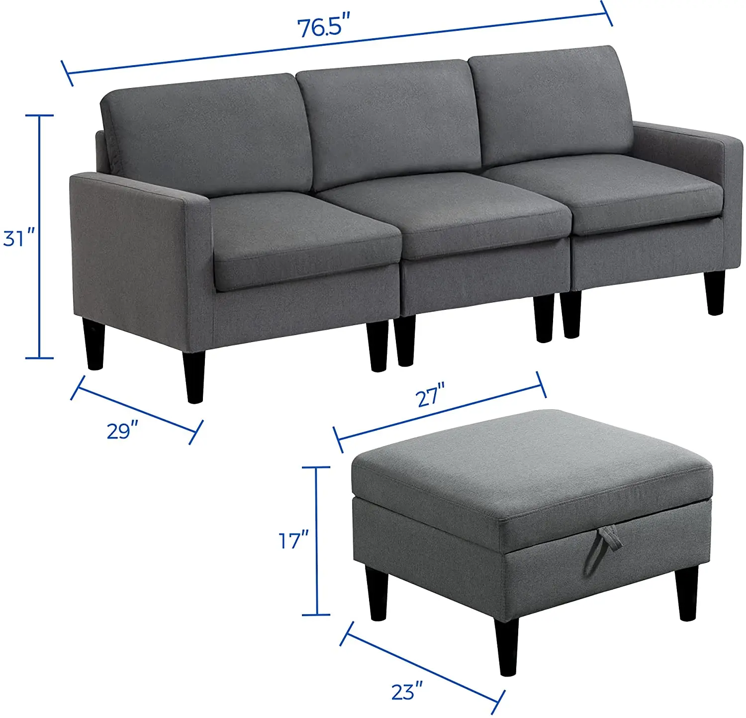 Sans L Shaped 3 Seater Brown Fabric Convertible Sectional Sofa With Reversible Chaise For Living Room