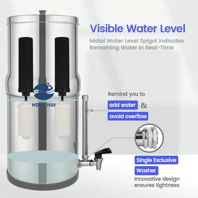 HONG HUI NSF 42& 372 LT-1.5A Camping Stainless Steel Water Purification Gravity Fed Water Filter System