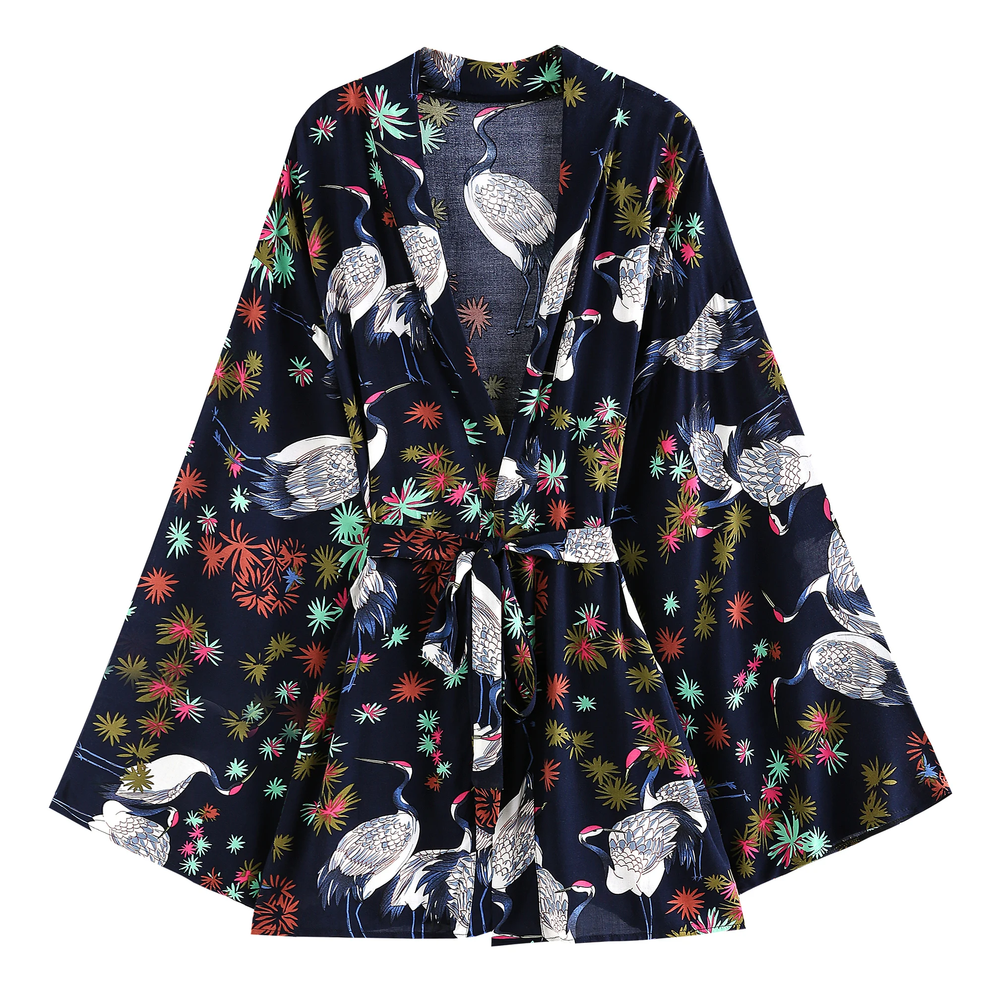 
Vintage Crane Robes Kimono Botanical Cover Ups Casual Streetwear Rayon Cotton Kimonos Women Oversize Loose Tops Beach Capes 