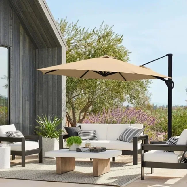 China Factory Outdoor Garden Patio Umbrella Aluminum Square/Round 360 Rotating roman umbrella With Solar Power Fast Storage