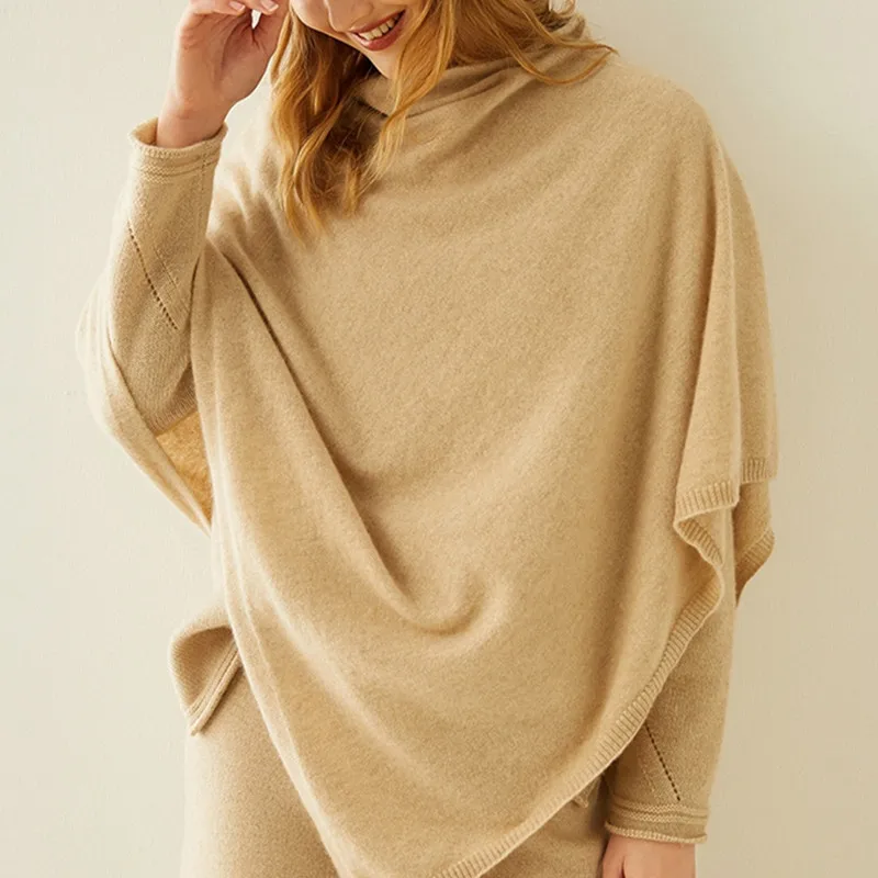 Factory Wholesale  Multi Colors 12gg Jersey Knitted 100% Pure Cashmere Ponchos Women