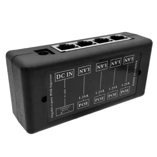 4 Port Gigabit PoE Injector max 1.25A per port passive poe patch panel injector
