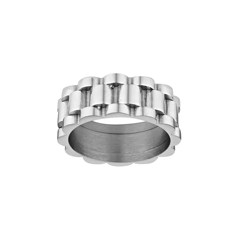 Gemnel 925 Sterling silver women fashion chunky statement minimalist gear band woman and man ring