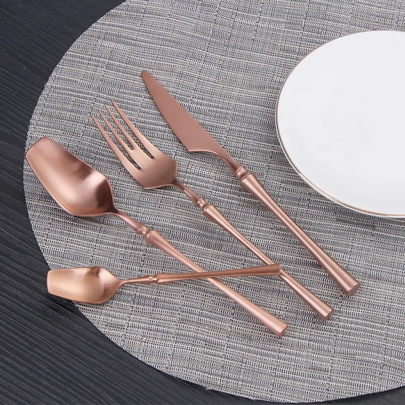 Custom  Dinner Flatware 304 Luxury Large Nordic White Holder Vintage Wedding  Hotel Stainless Steel  Rose Gold  Cutlery Set