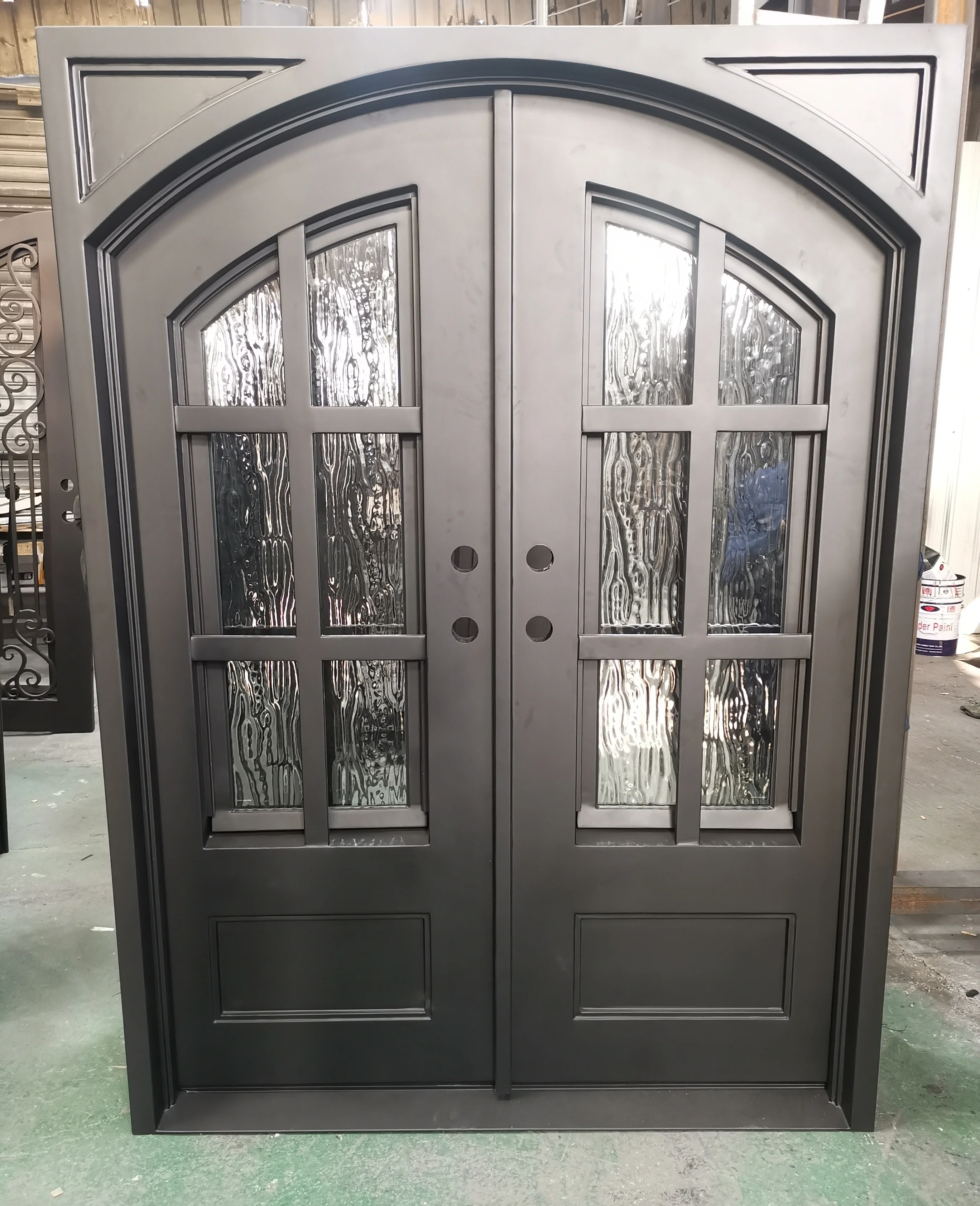Modern Arch Design Main Exterior Front Double Exquisitely Designed Wrought Iron Exterior Door