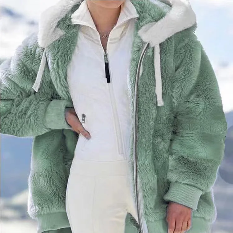 Factory direct sale high-end women winter thick warm Multi-colored hooded coat zipper faux fur coat mink coat for ladies