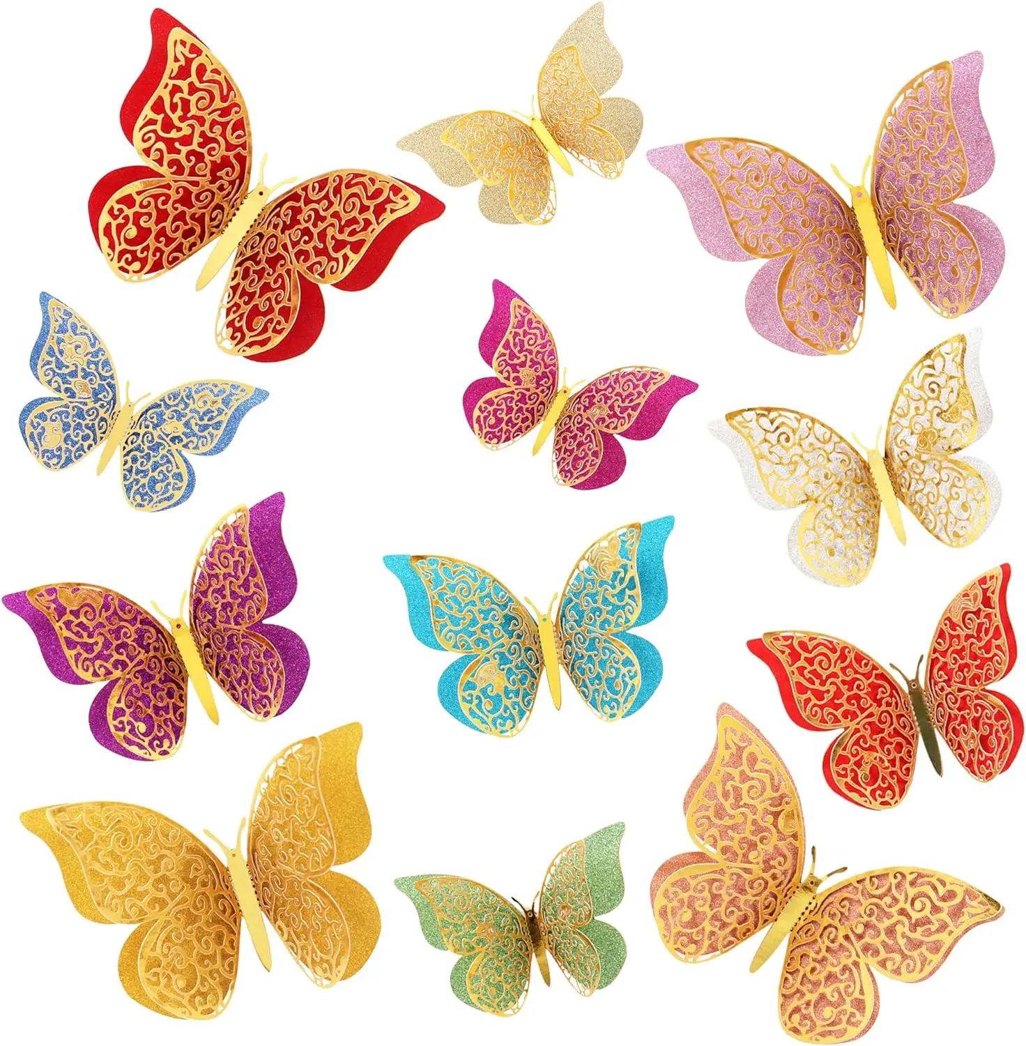 3D Butterfly Wall Decor 3 Sizes Double Layers Butterfly Wall Decals Stickers for Wedding Baby Show Room Decors DIY Gift