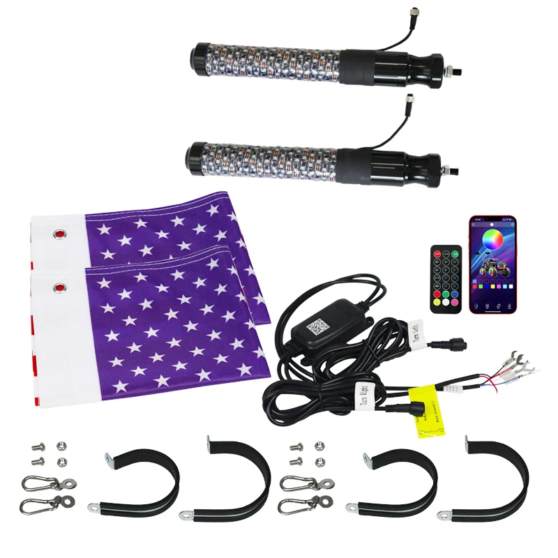 High Brightness 2.2inch Thick Fat RGB Led Whip Lights Remote App Control For Atv Utv Polaris Rzr Offroad