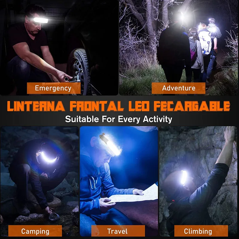 3 Modes IPX6 Waterproof Lightweight Flashlight 5000mAh type-c Rechargeable Super Bright 1500 Lumens 220 Wide Beam Headlamp