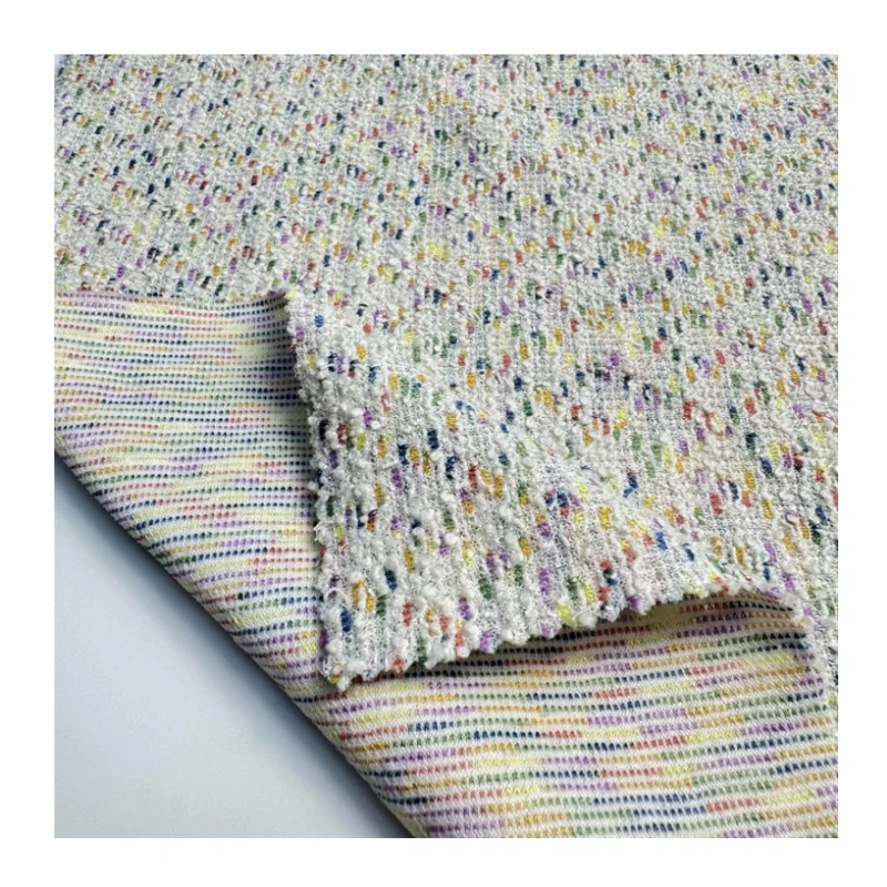 Luxury Brand Latest Fashion Fancy Italy Stretch Yarn Dyed Knit Jacquard Hacci Fabric With Metallic Silver Yarn For Lady Overcoat