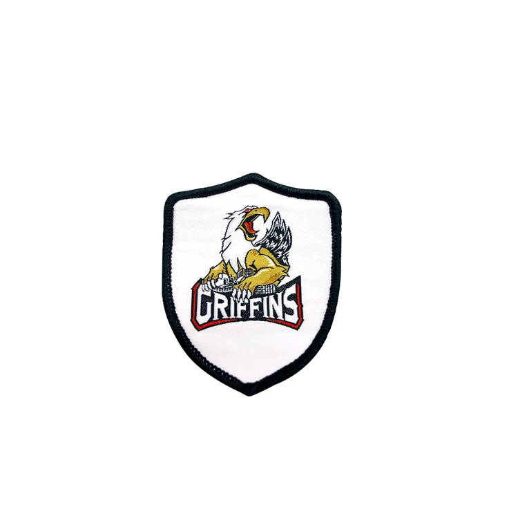 Wholesale merrow border custom brand name logo machine woven badges for uniform