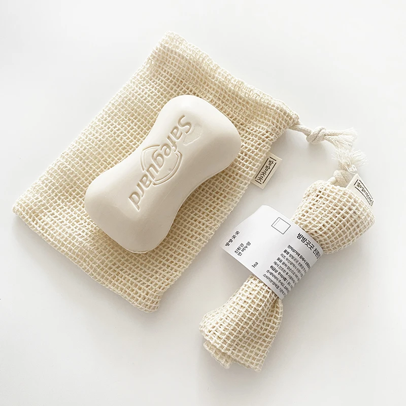 Eco Friendly 4x6inch Natural Cotton Soap Saver Mesh Pouch Net Soap Bags For Bath and Shower