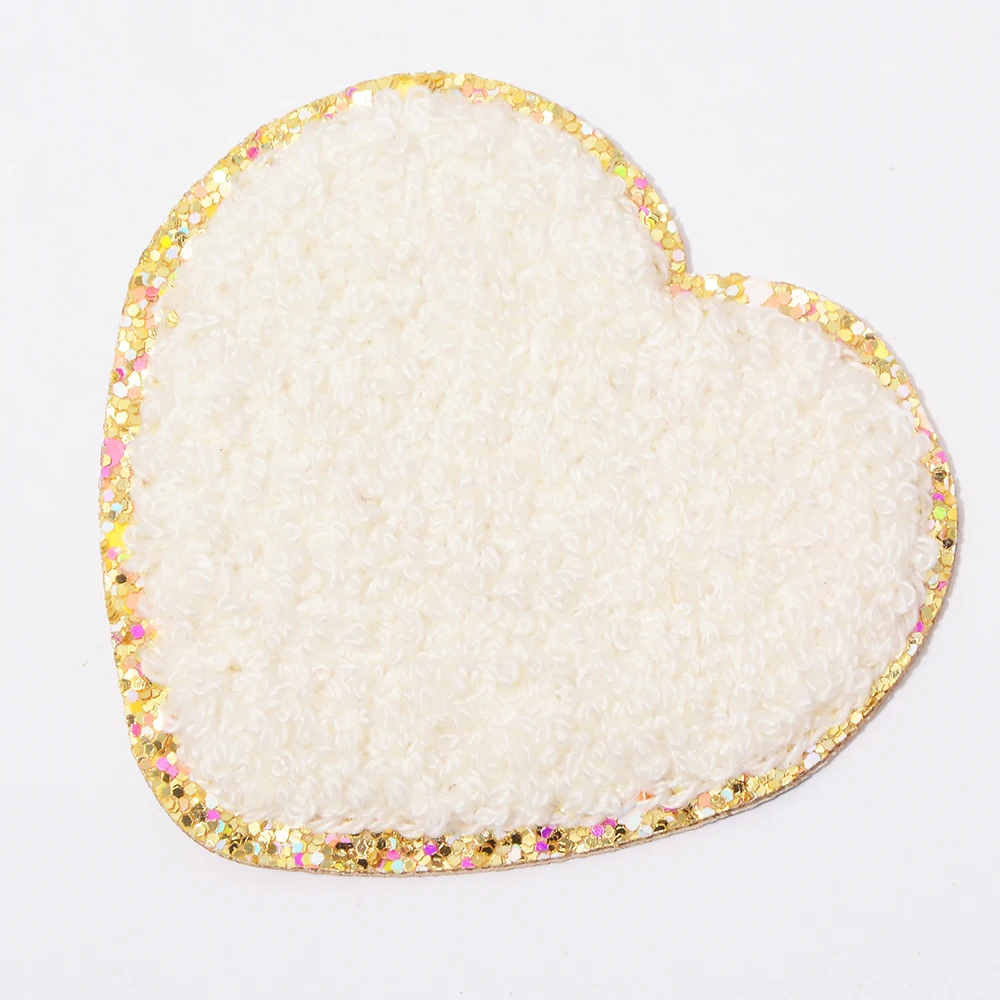 Stock Multi Colorful Cute Embroidered Sticky Clothing iron patches Smiley Face Rainbow Letters Heart Adhesive Chenille alphabet