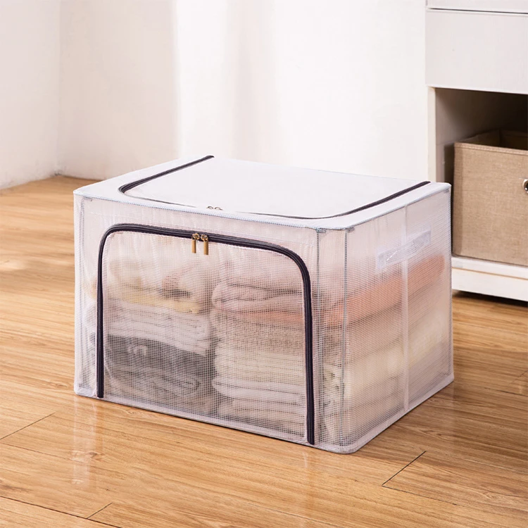 Washable Storage Bins Large Clear Clothing Storage Box Closet Organizer Storage With Steel Frame