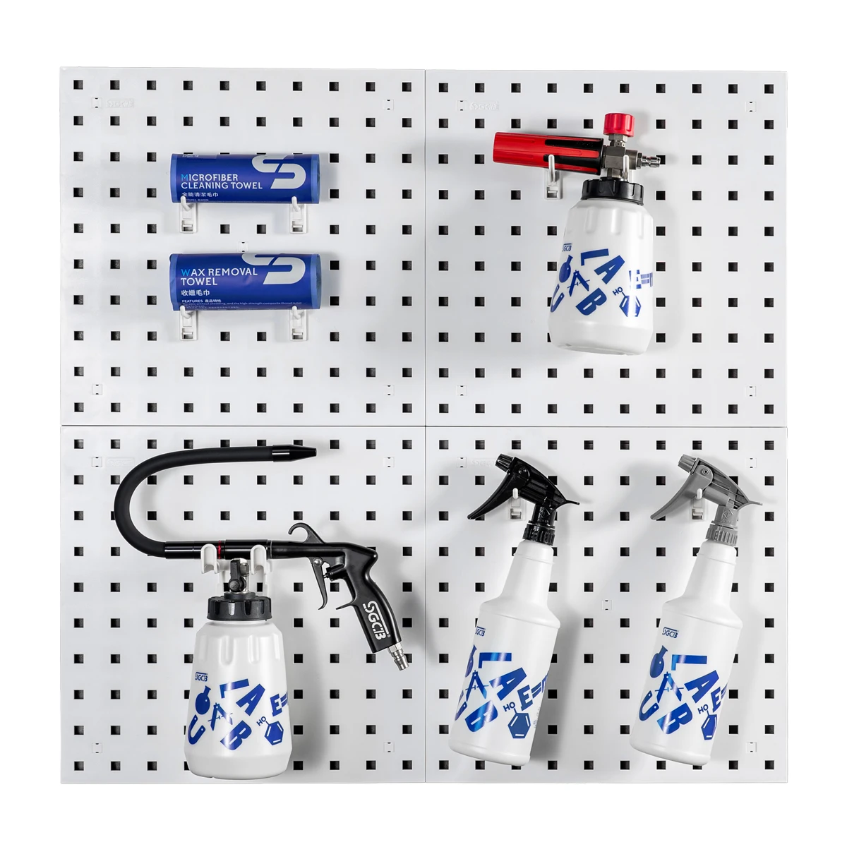 SGCB 4pcs Pegboard Organizer Workshop Garage Storage Pro ABS 15x15 Inch Pegboard Panel Auto Detailing Tool Organizer System Set