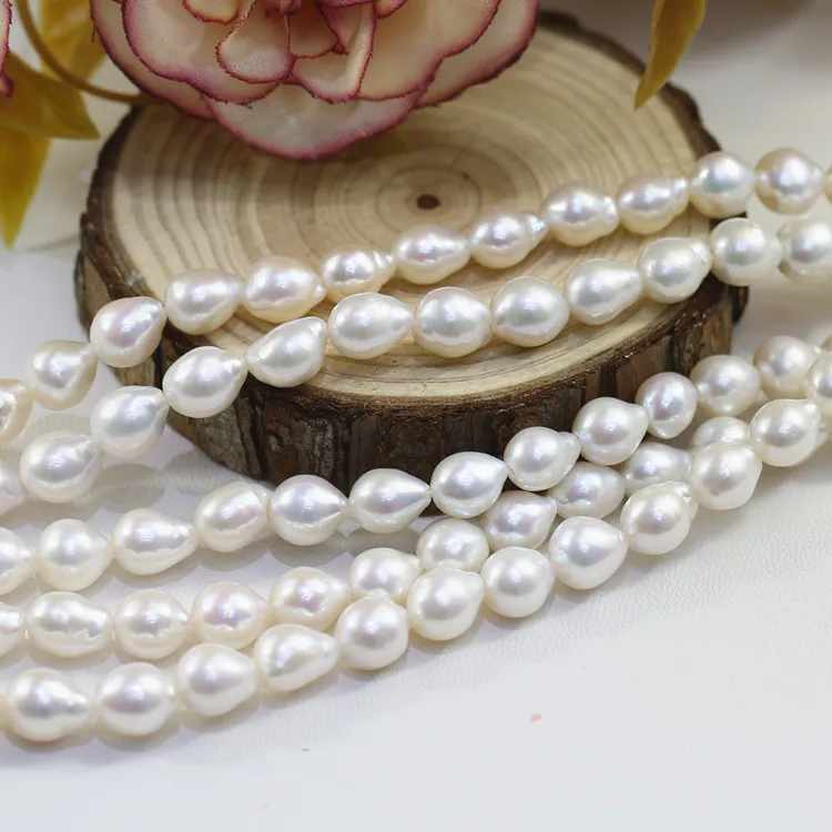 zhuji authentic freshwater fresh water pear nucleus teardrop drop shape pearl string 7-8mm AAA pearl farm beads strands