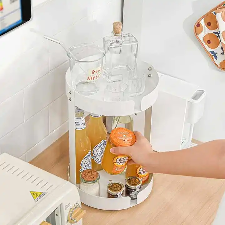 Wholesale Kitchen Countertop Lazy Susan Spice Rack Steel 2-Tier Metal Turntable Spice Organizer