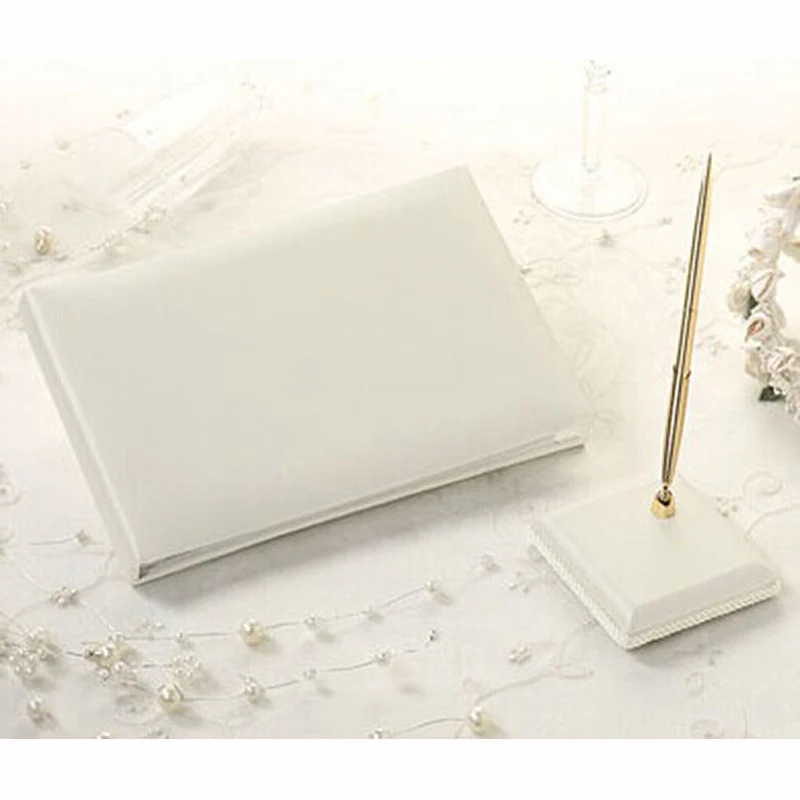 Western Plain Wedding guest book and pen set,ivory or white guest signature book and pen holder,wedding accessories