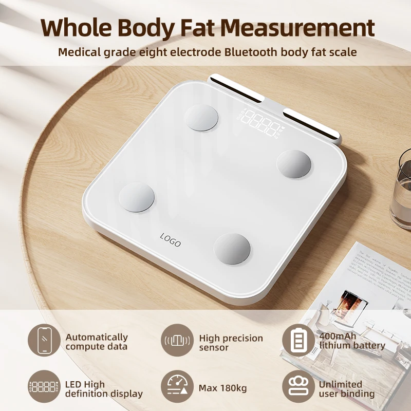 New Design Body Composition Monitor Scale Digital Human Weighing Scale 8 Electrodes Body Fat Weight BMI Scale With Free API SDK