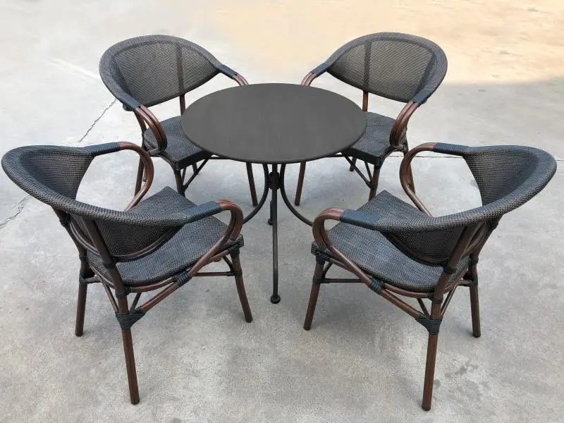Leisure Garden Balcony Furniture Patio Chair Outdoor Aluminum Frame Bamboo Cafe Bistro Chair