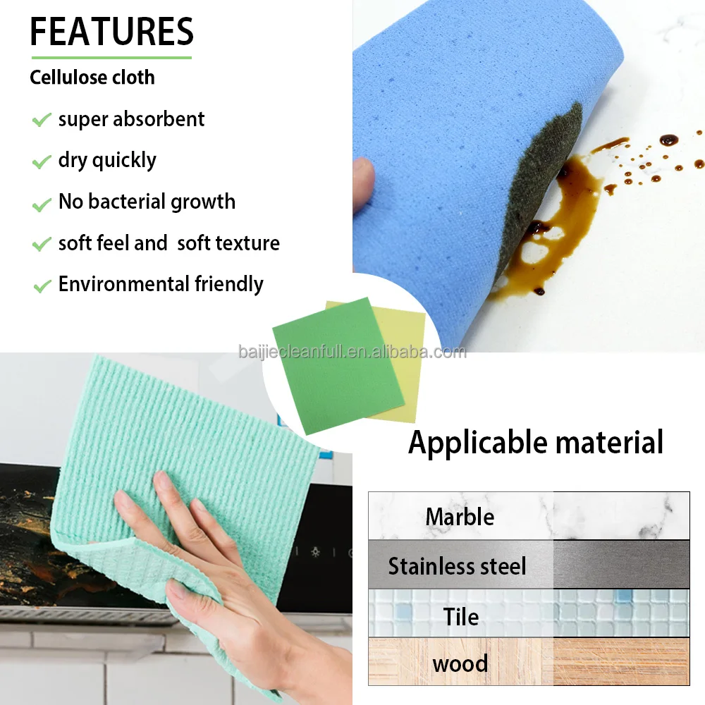 Biodegradable  Dish Cloth For Kitchen  customize 4mm Thickness Dishcloth cellulose Wood Pulp Dishcloth Cleaning Cloths
