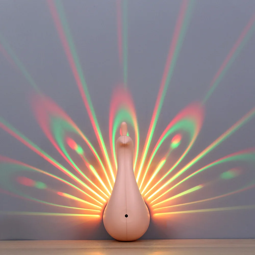 Indoor Modern Peacock Projection Touch 8 Funtion Remote Control Sensitive Wall Lamp For Living Room