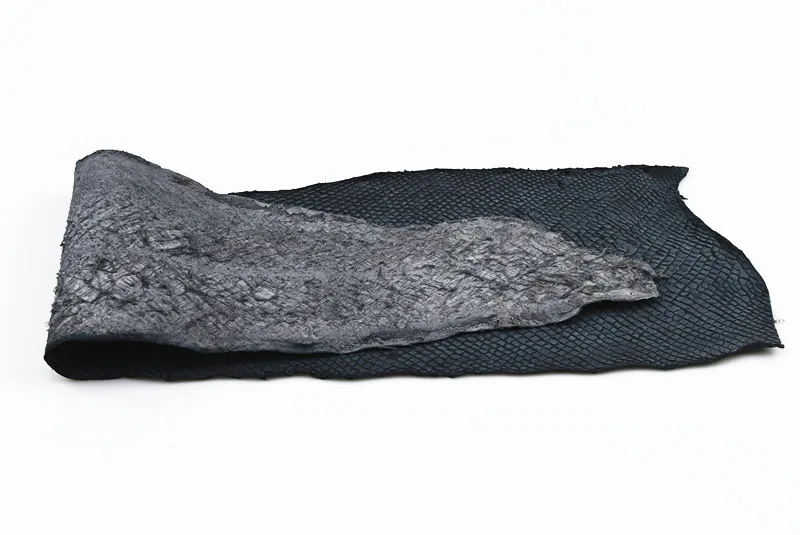 Black  matte finish soft salmon fish skin leather