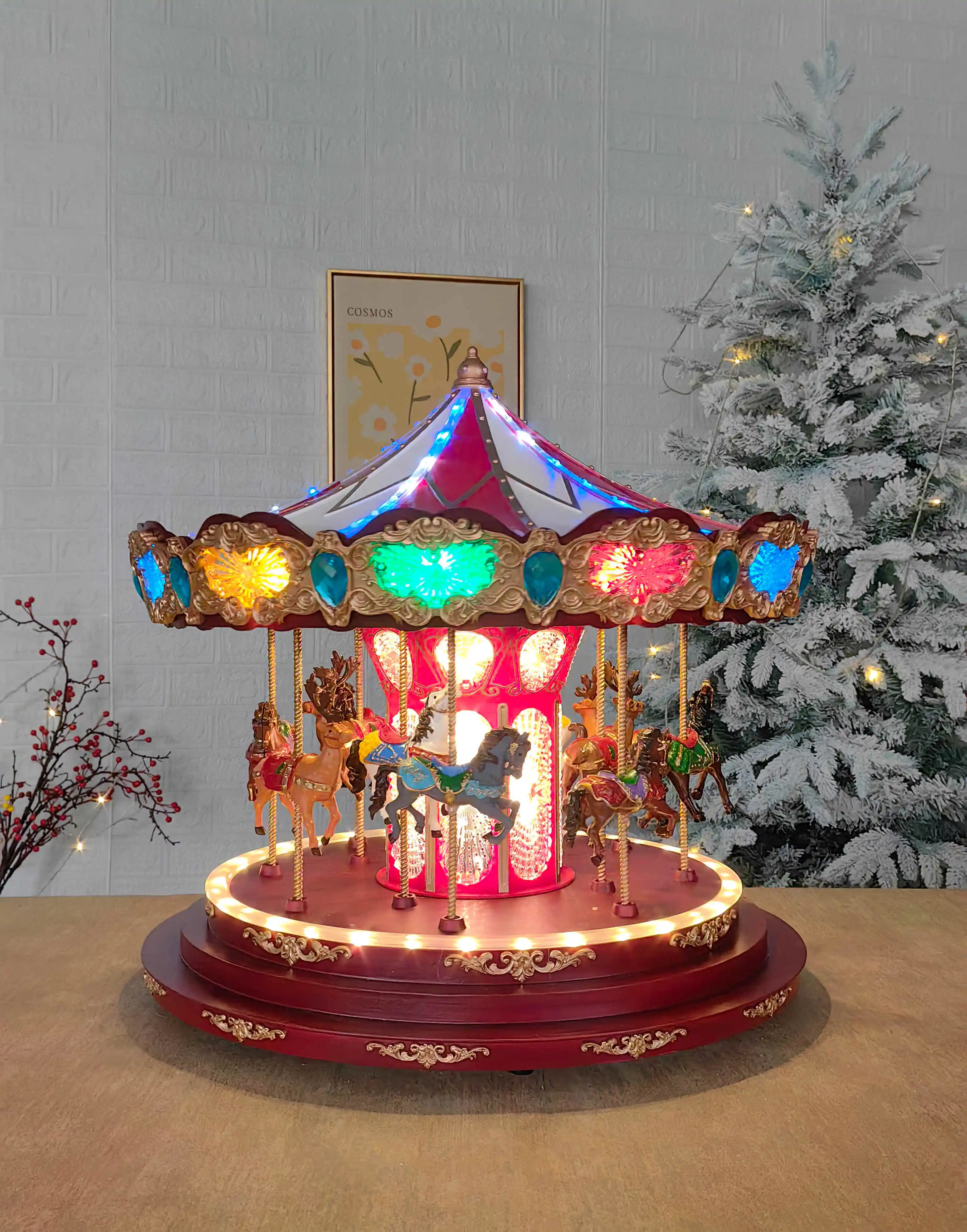 Anyou большая светящаяся Музыкальная Рождественская карусель европейские праздничные украшения освещенные поворотные карусели рождественские фигурки