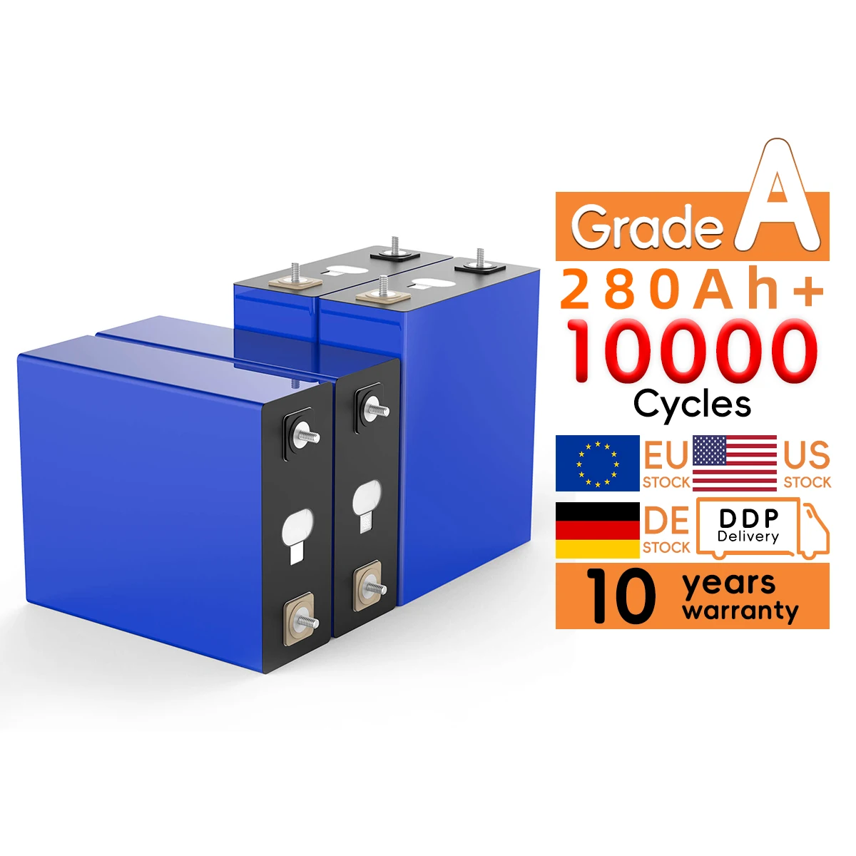 Hithium Grade A 10000 Time Cycles LiFePO4 Cell 280Ah 3.2V LFP Lithium Ion Battery with M6 Stud Busbar