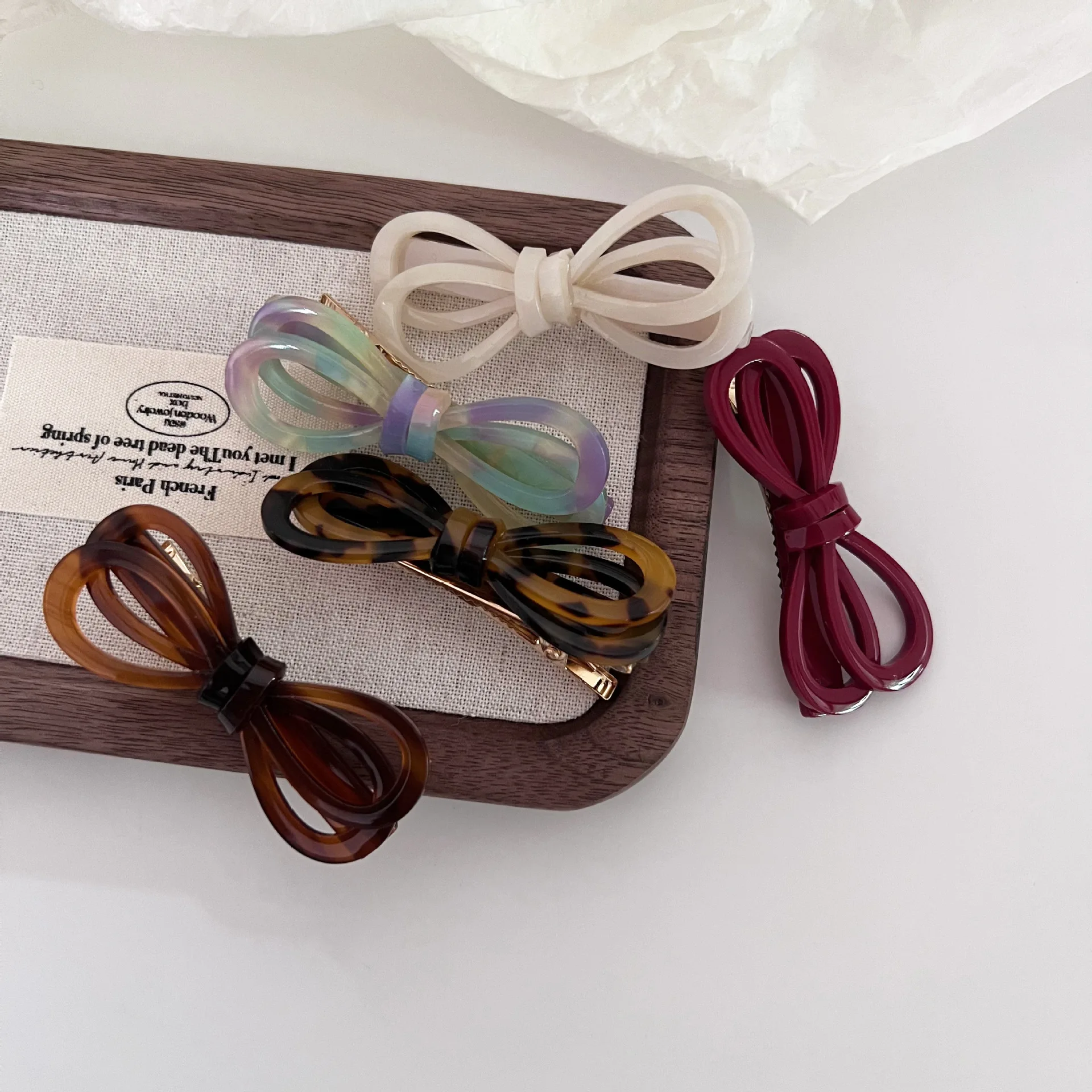 Delicate Acetate Bow Hair Clips Sweet Hollow Double Bow Tie Duckbill Clip Simple Temperament Side Clip Hair Accessories