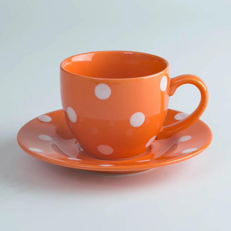 220ml orange polka dot european ceramic cup and saucer set Y0294