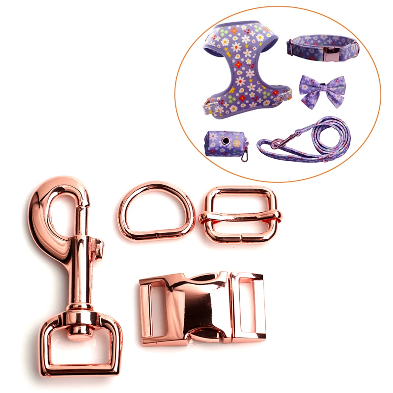 Hot Selling 25mm Dog Collar Hardware Metal Accessories Rainbow Tri-Grlide Side Release Buckle D Ring and Dog Hooks Sets