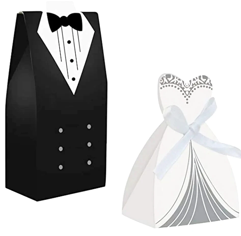 Easy Folding DIY Candy Box Wedding Party Favor Dress Tuxedo Bride Candy Box for Wedding Bridal Party