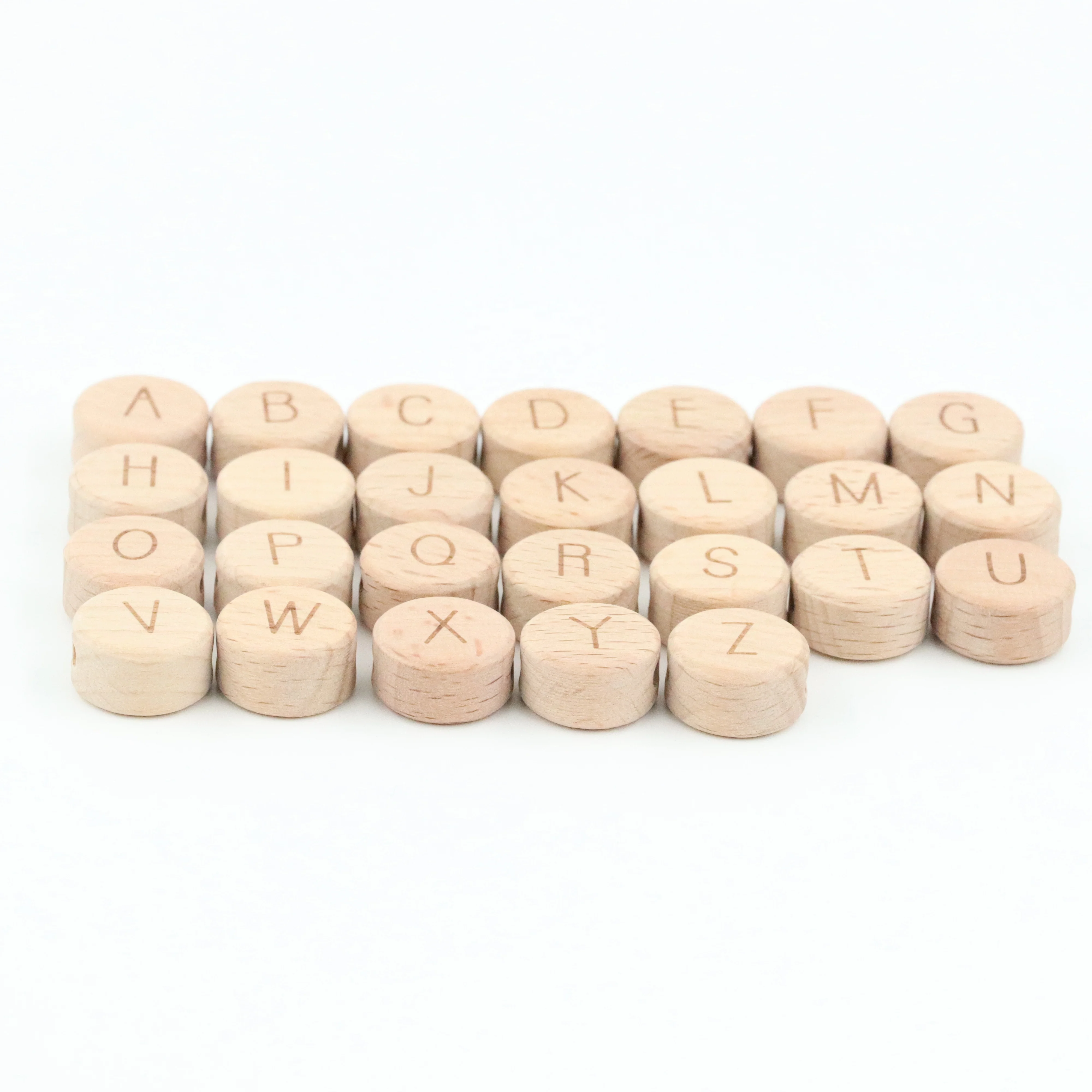 Nursing Accessories 15mm  Natural Beech Wooden Flat Round Letter Beads