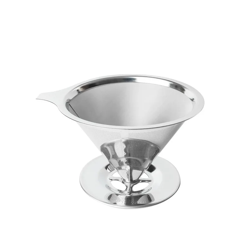 304 Stainless Steel Double Layer Filter-Free Funnel with Bracket Drip V60 Coffee Filter for Kitchen Tools