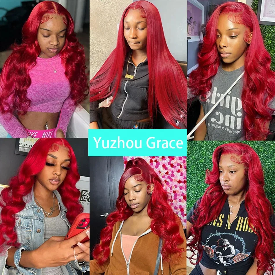 Wholesale Price Red Colored Brazilian Body Wave Human Hair Wigs Pre Plucked 13x6 Full Lace Frontal Wig For Black Women