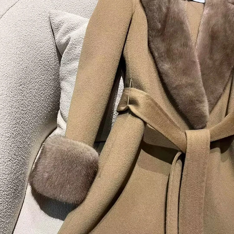 High Quality Long Sleeves Windproof Fur Jacket Genuine Winter Mink Shearling Leather Denim Coat