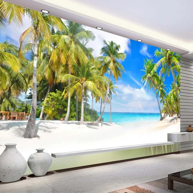 KOMNNI Custom Wall Mural Wallpaper Coconut Tree Seascape Landscape Wall Painting Background Wall Paper For Living Room Bedroom