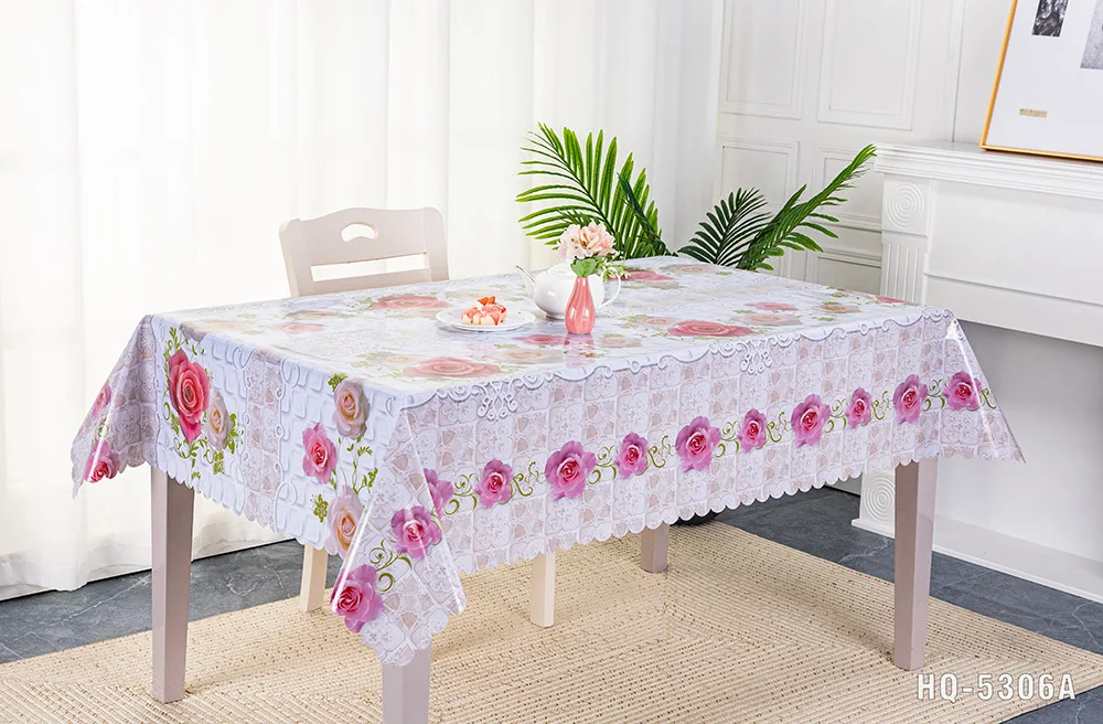 Custom Rose Floral Printed Decorative Plastic PVC Table Cover