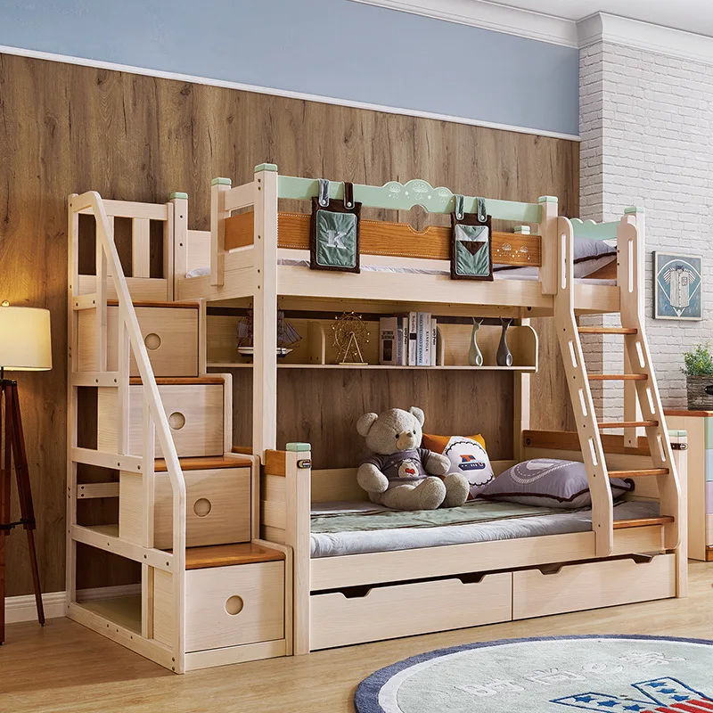 Furniture bunk bed solid wood children 1.5m with guardrail bunk bed combination bed twin luxury furniture bedroom