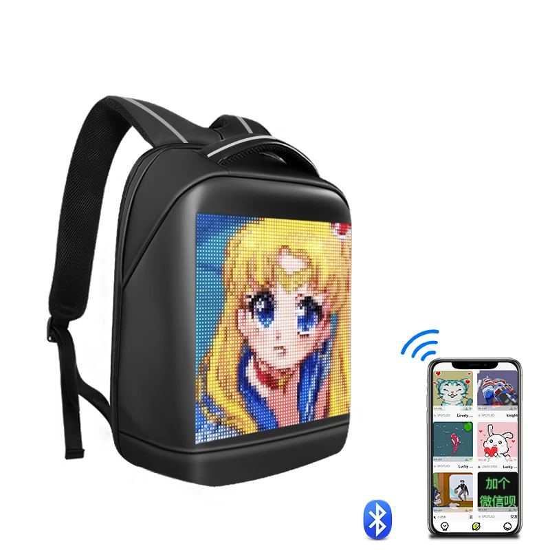 Full color APP Programmable 64*64 Pixel LED Backpack High resolution Display Laptop LED Bag DIY Dynamic Display Led Backpack